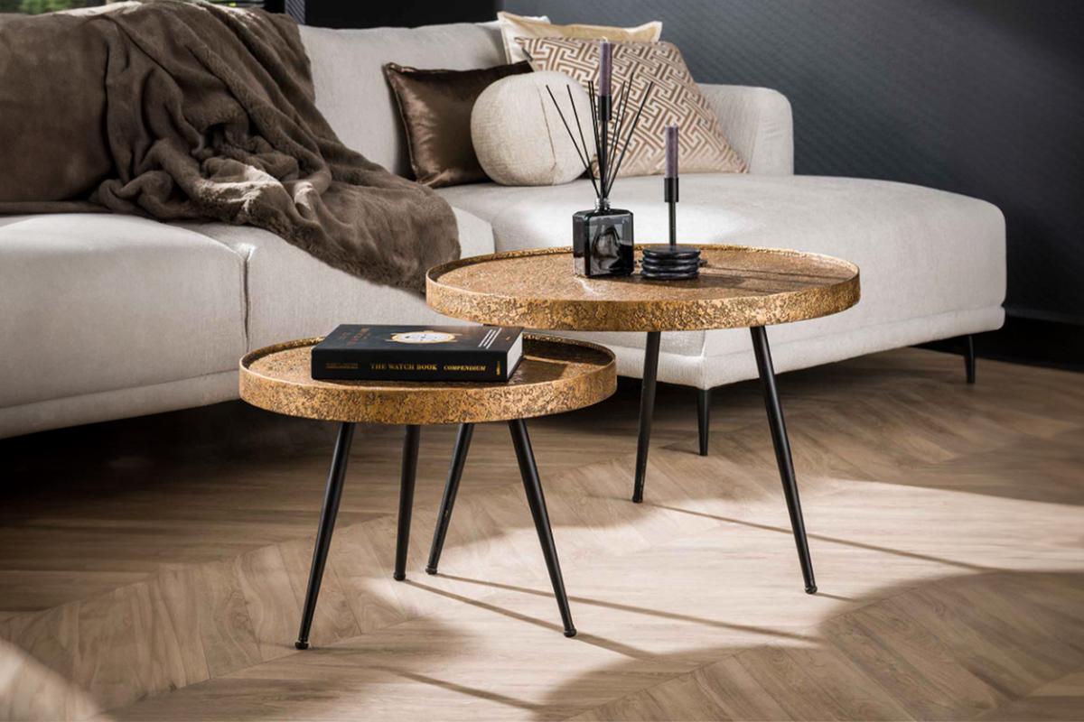 COUCHTISCH ARINOS 2ER SET Bronze Metall - Schwarz/Bronzefarben, Metall (74/74/50cm) - KAWOLA