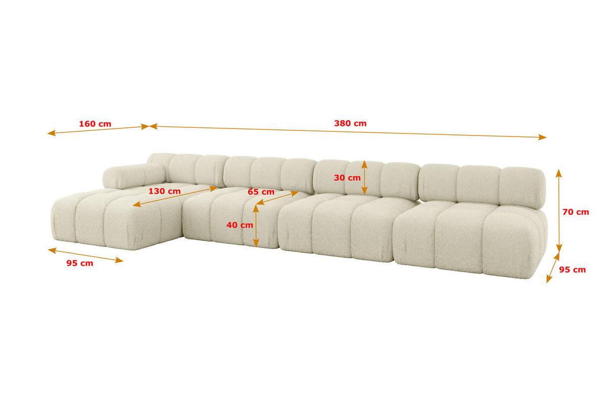 ECKSOFA modulares Sofa Razon-L3 - 380x160x70 cm Beige Bouclé - Beige, Holzwerkstoff/Textil (380/160cm) - ALTDECOR