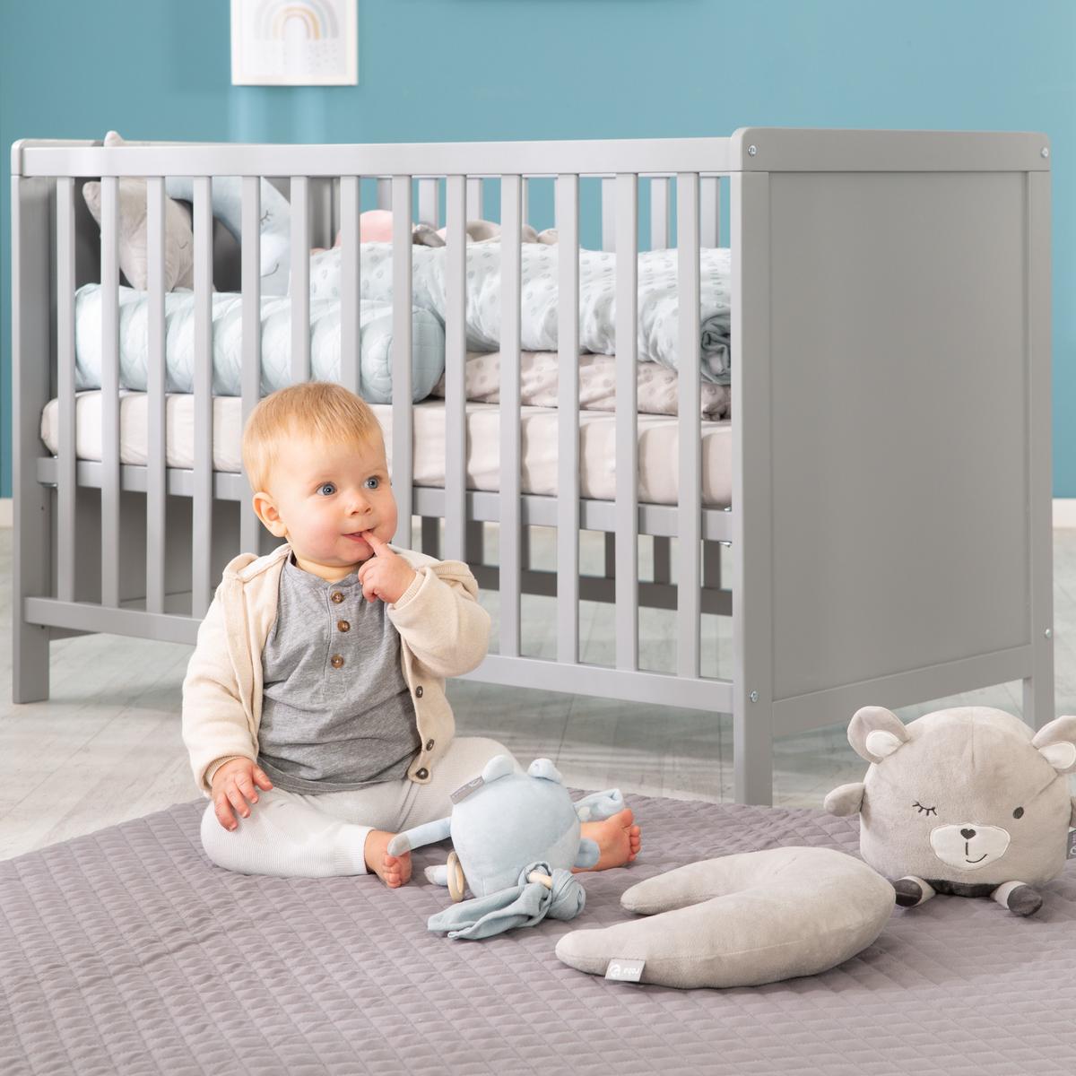 BABY- & BEISTELLBETT mit Matratze 'safe asleep®' - Taupe, Holzwerkstoff (60/120cm) - Roba