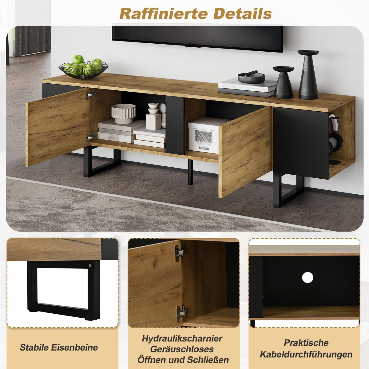 TV-LOWBOARD holzwerkstoff natur & schwarz für tvs bis 75 zoll - Naturfarben, Holzwerkstoff (180/55/40cm) - Urban Meuble
