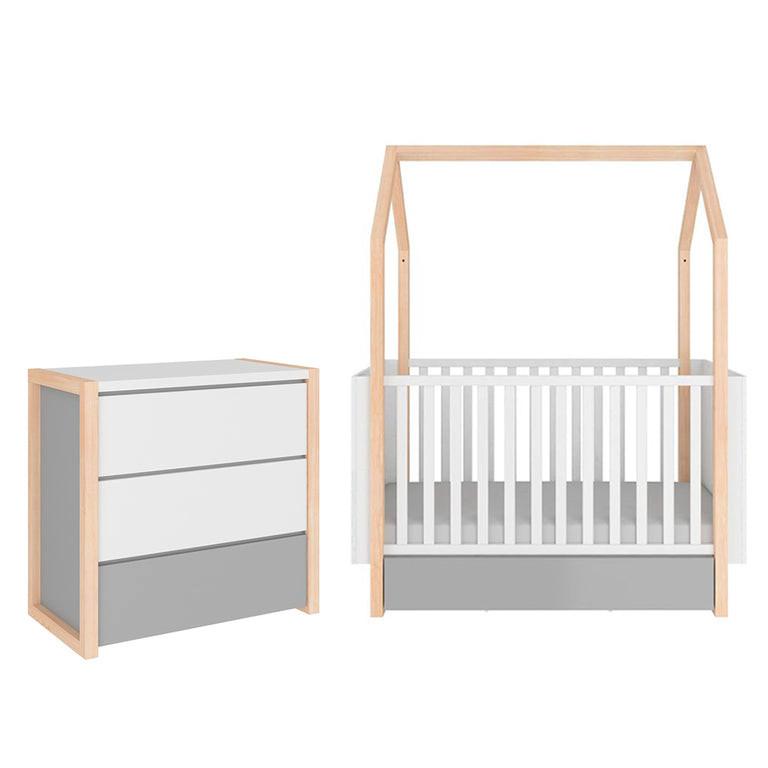 BABYZIMMER 2-teilig Weiß und grau - Weiß, Holzwerkstoff (144/86.5/80cm) - Petits-meubles