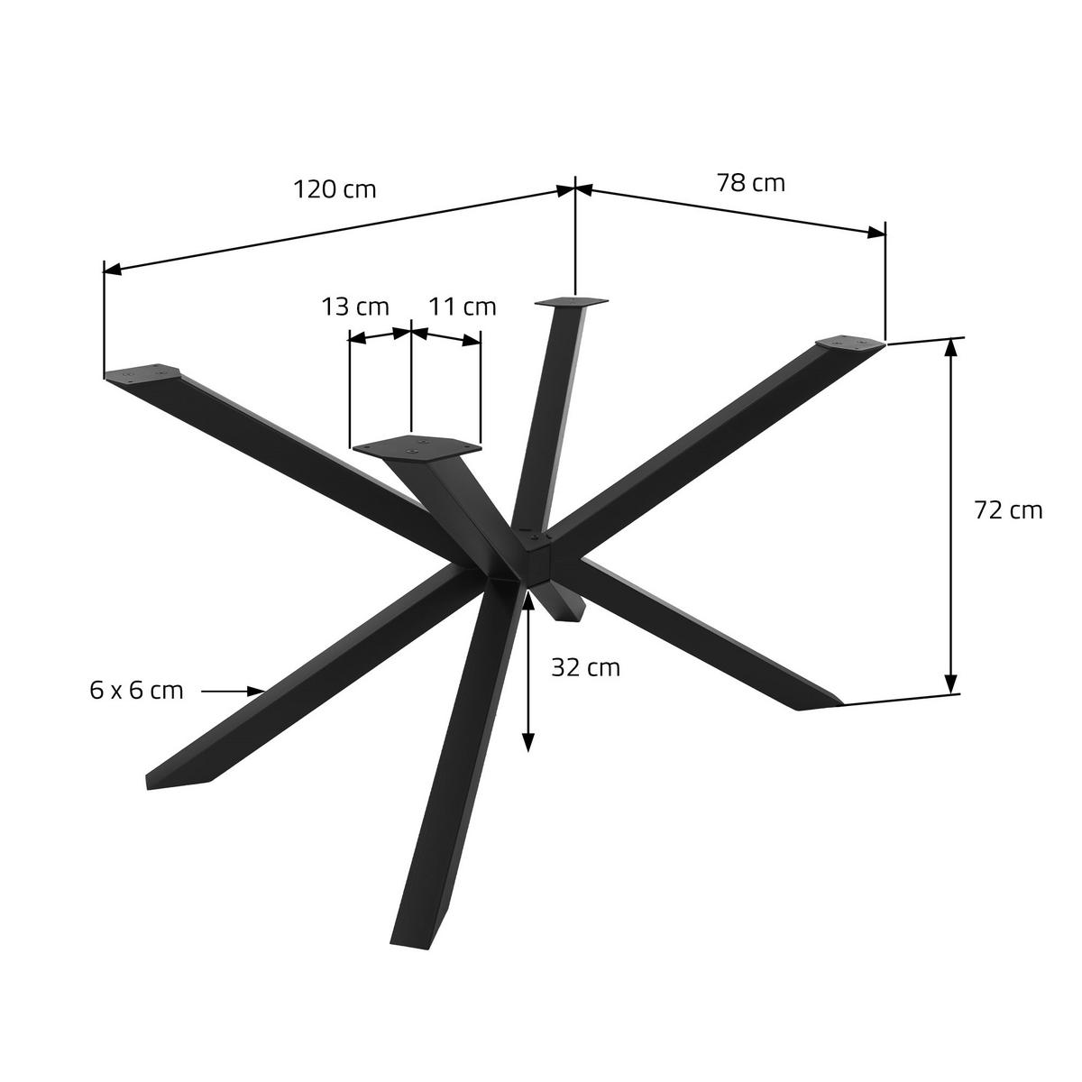TISCHBEINE Metall Schwarz 120x78x72 cm X-Form 4-beinig aus Stahl - Schwarz, Metall (78/71.5/120cm) - ML-DESIGN