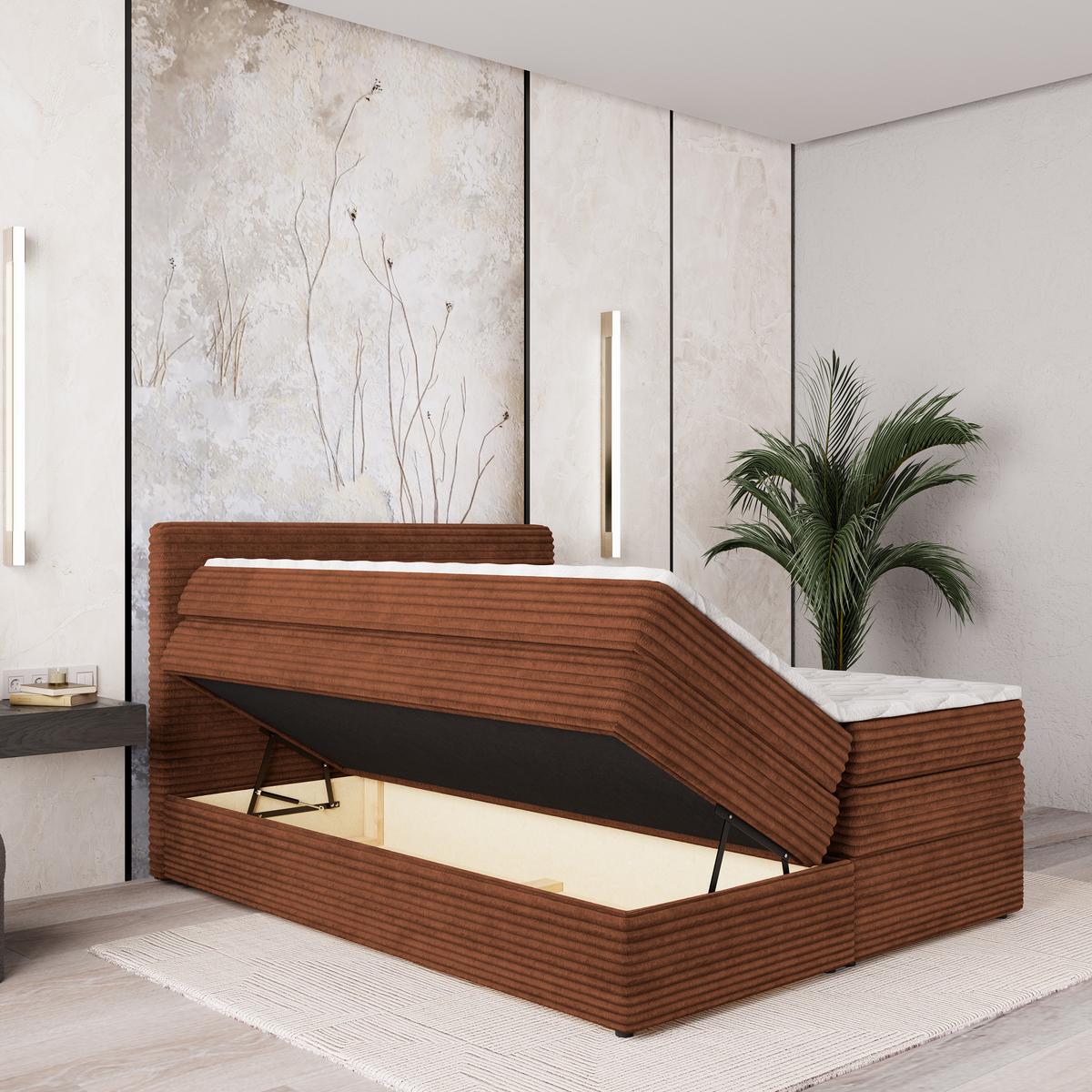 BOXSPRINGBETT LUNERA 160x200 cm mit Matratze und Topper - Braun - Braun, Holz (160/200cm) - MASSENO