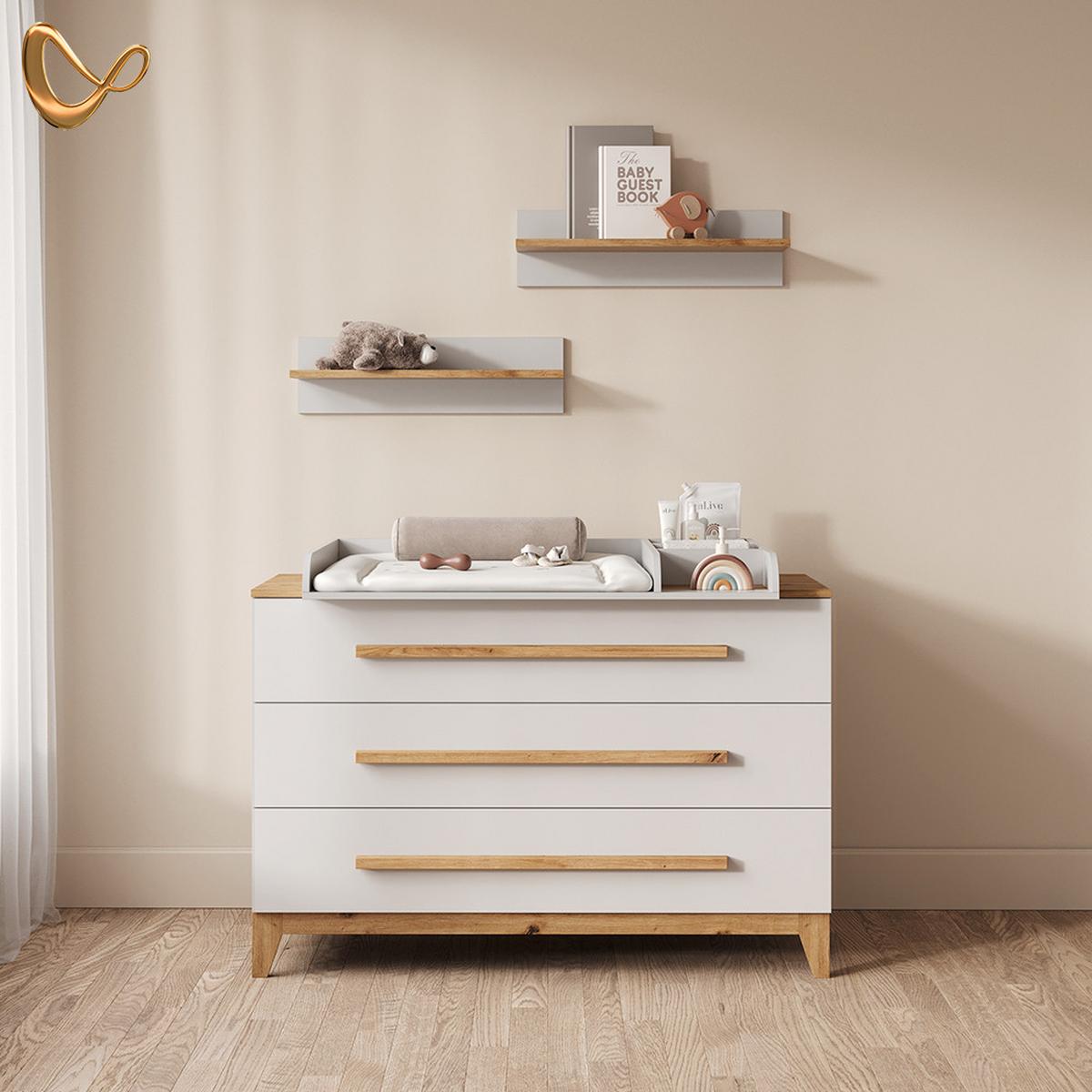 WICKELKOMMODE Mailo Weiß/Artisan XL mit 3 Schubladen - Weiß/Eiche Artisan, Holzwerkstoff (133/98/70cm) - Livinity®