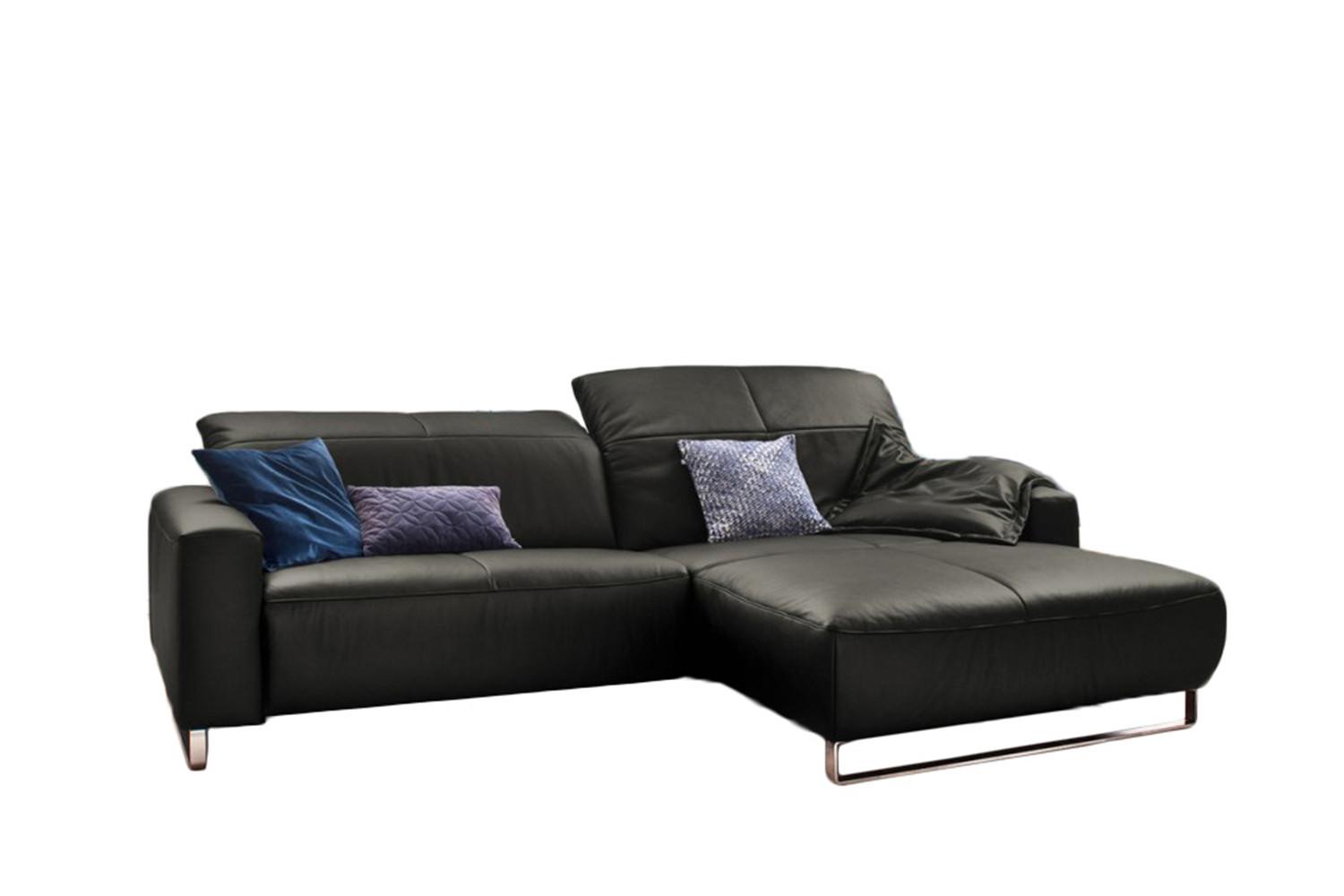 ECKSOFA MIT SITZTIEFENVERSTELLUNG YORK Granit Leder Relaxfunktion - Dunkelgrau/Silberfarben, Leder (284/180cm) - KAWOLA
