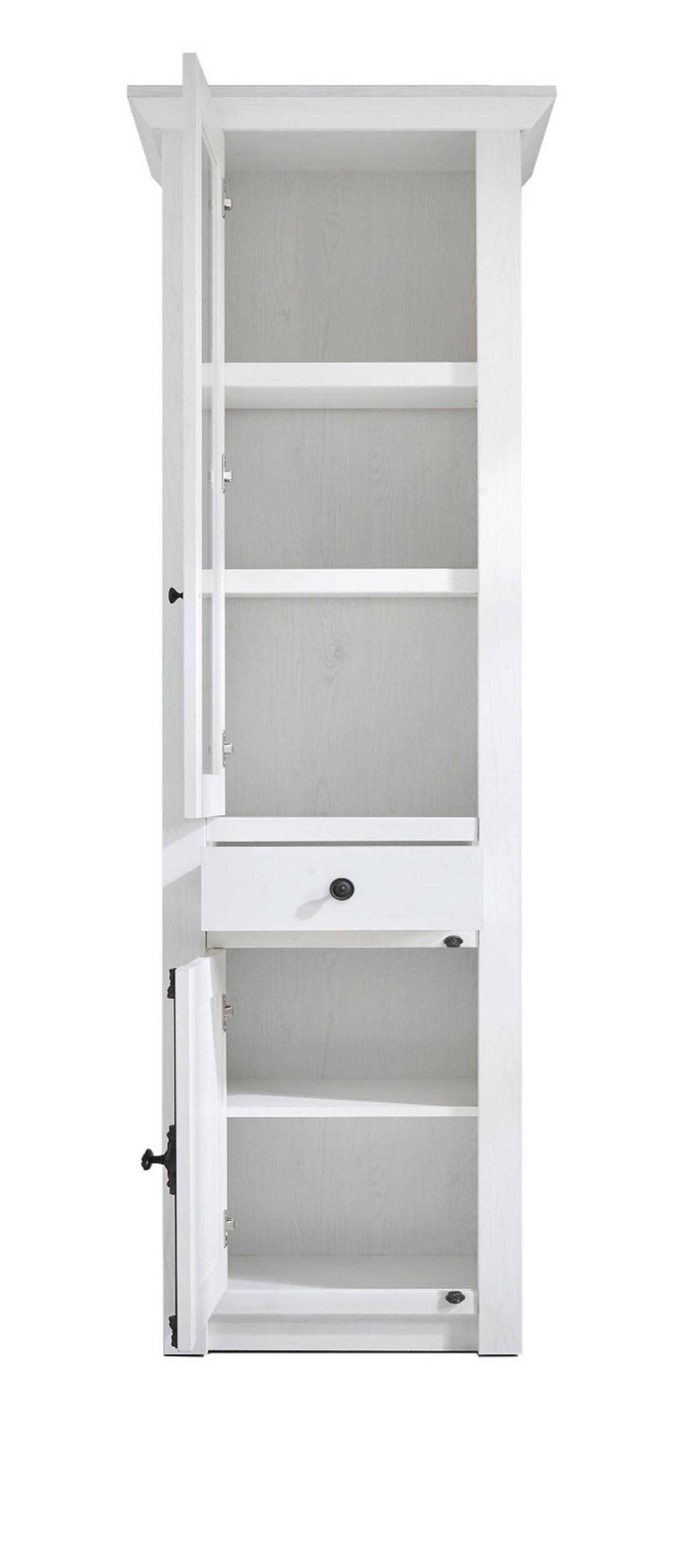 VITRINE Pinie weiß 63 cm, Vitrinenschrank im Landhaus-Stil - Schwarz/Weiß, Glas/Holzwerkstoff (63/207/45cm) - Furn.Design