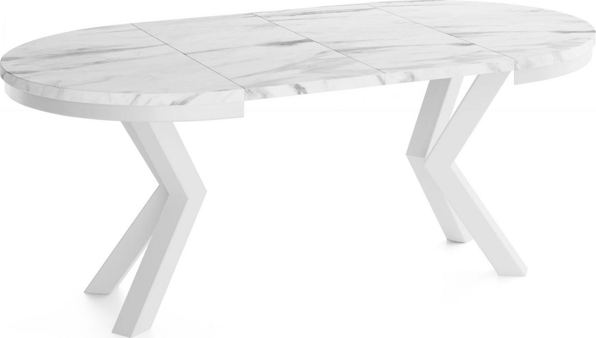 ESSTISCH Clara Weiß runder ausziehbarer, Marmor Weiß 120-200/120/76 cm - Ecru/Weiß, Holzwerkstoff/Metall (120/196/76cm) - WFL GROUP