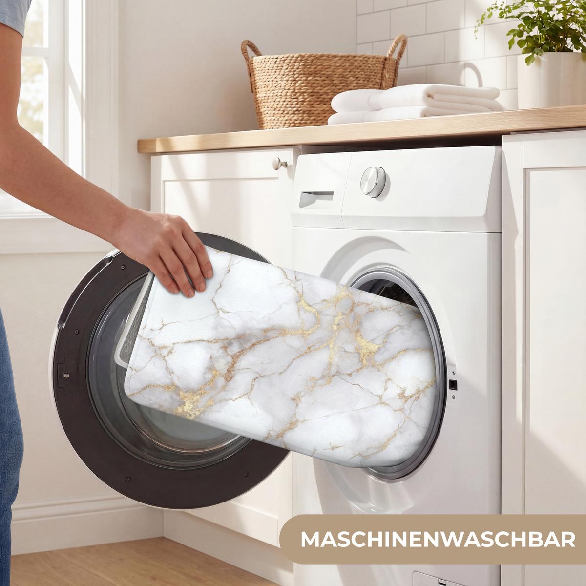 BADEMATTE Weiß - Gold - Marmor - Grau 90x60 cm - Weiß, Textil (90/60cm) - OnlyWow