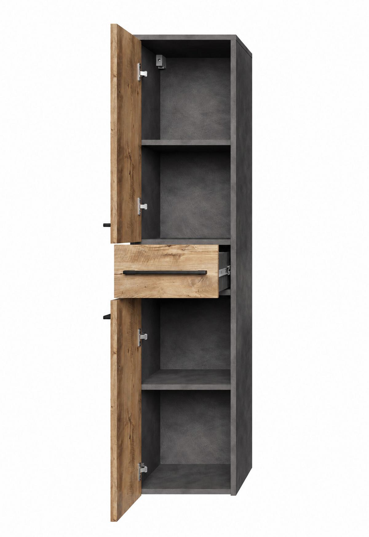 BADEZIMMERSCHRANK Florence mit 2 Türen Kastanien Eiche / Grau - 30 x 35 x 130 cm - Eichefarben/Grau, Holz (30/130/35cm) - Badplaats