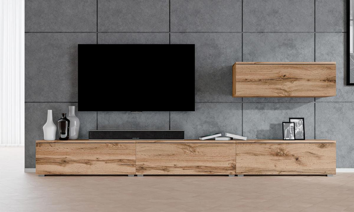 WOHNWAND Loriano IV Eiche Wotan 300/70,5/32 cm – Hängend und Stehend - Braun, Holzwerkstoff/Kunststoff (300/70.5/32cm) - AX Living