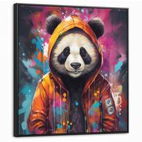 LEINWAND Bilder mit Rahmen - Panda - Jacke - Graffiti - Orange - 90x90 - Orange, Textil (90/90cm) - MuchoWow