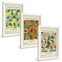BILDER SET 3er Set - 20x30 cm Weißer Rahmen - Fruchtposter Zitronen Papayas - Weiß, Kunststoff (20/30cm) - TULUP