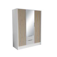 DREHTÜRENSCHRANK PELOR 150,5/200/51 cm Modern Kleiderschrank 3-türig mit Spiegel Weiß - Weiß, Holzwerkstoff (150.5/200/51cm) - MASSENO