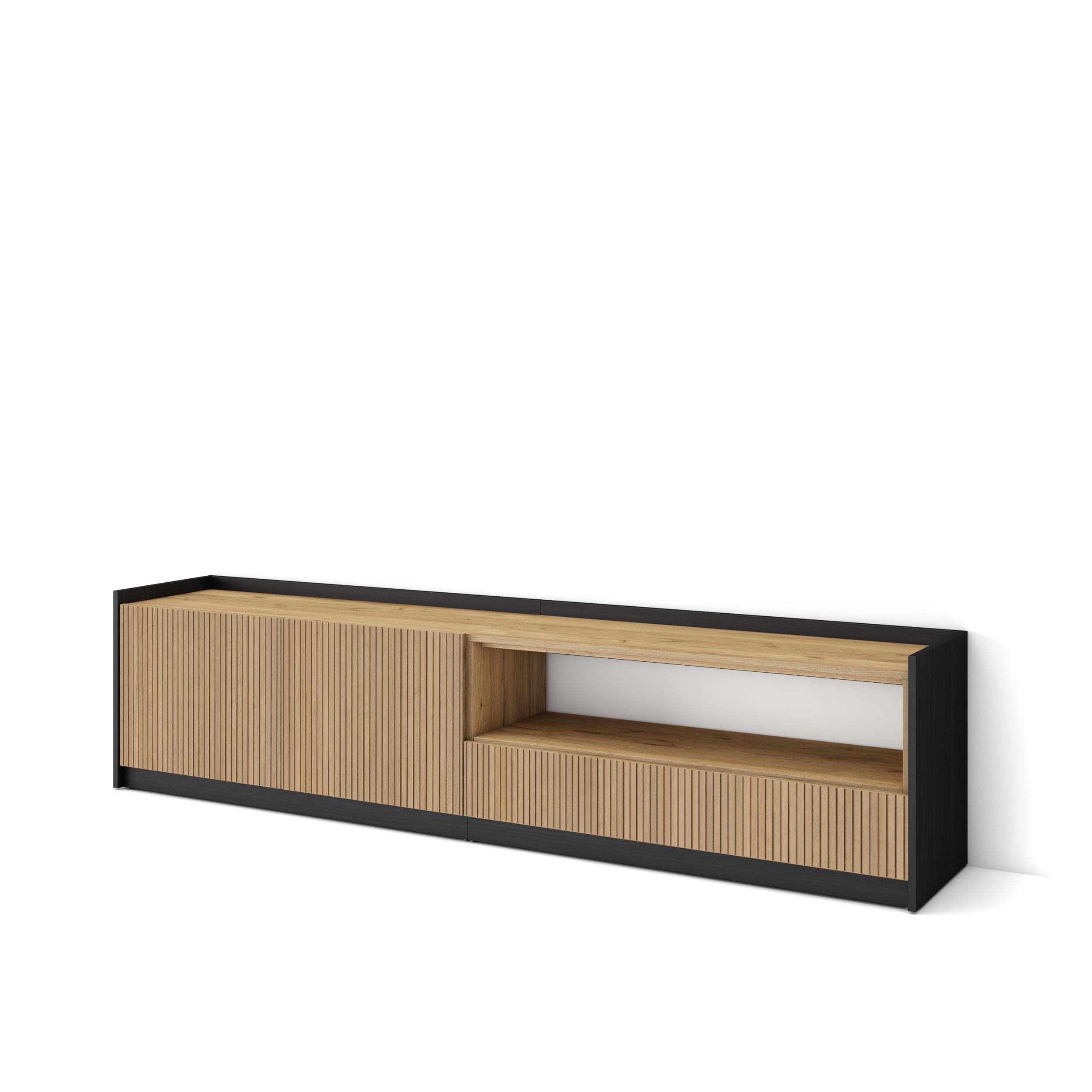 LOWBOARD, Eiche und Schwarz, 207/37/50cm - Eichefarben, Holzwerkstoff (207/50/37cm) - Skraut Home