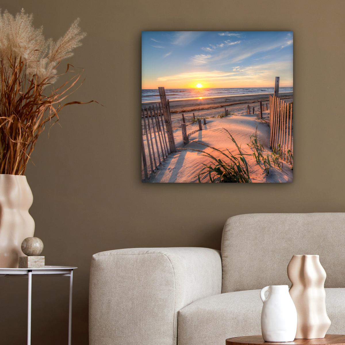LEINWANDBILD Strand - Meer - Düne - Sonnenuntergang - Landschaft Wandbild Wohnzimmer 50x50 cm - Beige, Textil (50/50cm) - MuchoWow