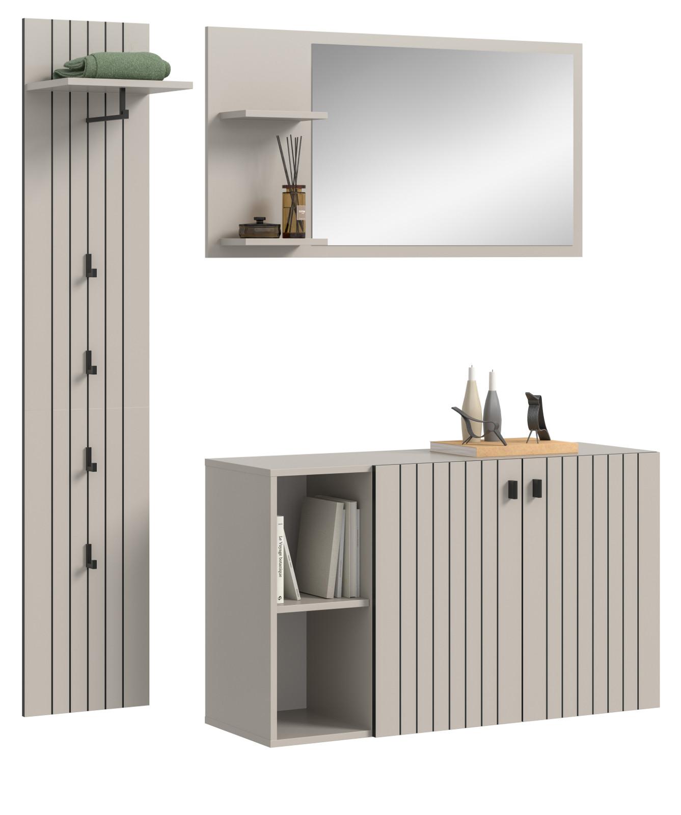 GARDEROBEN-SET 3-teilig Kaschmir 152 cm, Flur Garderobe hängend - Kaschmir/Schwarz, Glas/Holzwerkstoff (152/192/37cm) - Inn.Furn