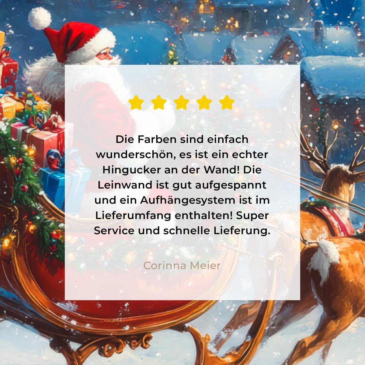LEINWANDBILD Weihnachtsmann - Rentier - Weihnachten - Schnee Wanddeko 40x60 cm - Cognac, Textil (40/60cm) - MuchoWow