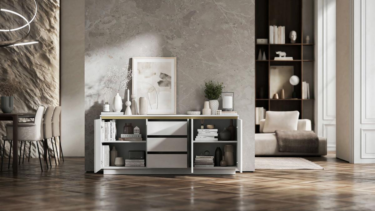 KOMMODE Selene 3D Weiß Matt Glamour 167 cm - Weiß, Holzwerkstoff (166.8/71.4/35cm) - Meble Lindner
