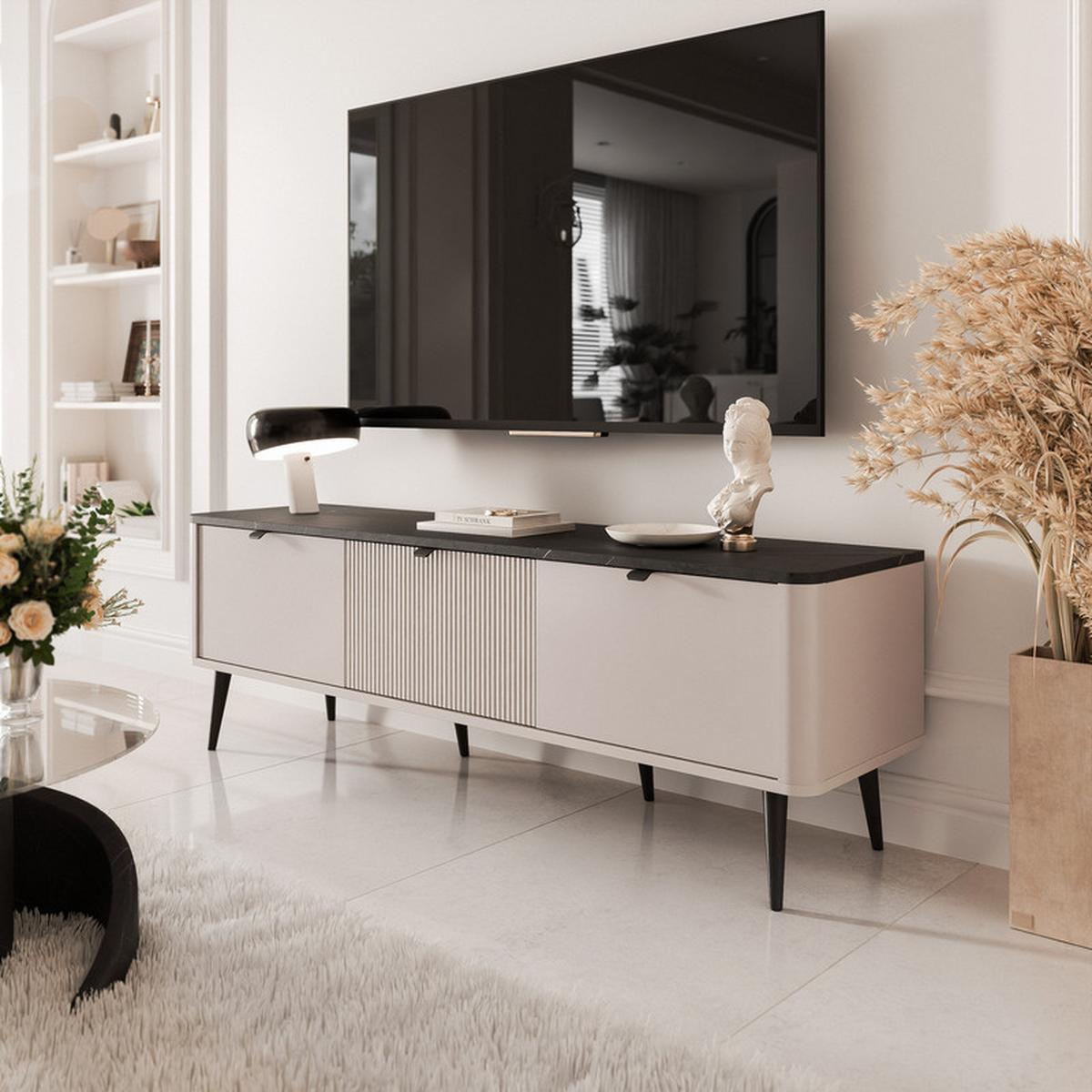 TV-LOWBOARD NAVANI stehend, 160 cm Kaschmir/Grau - Goldfarben/Schwarz, Holzwerkstoff/Metall (160/52/40cm) - Idohome