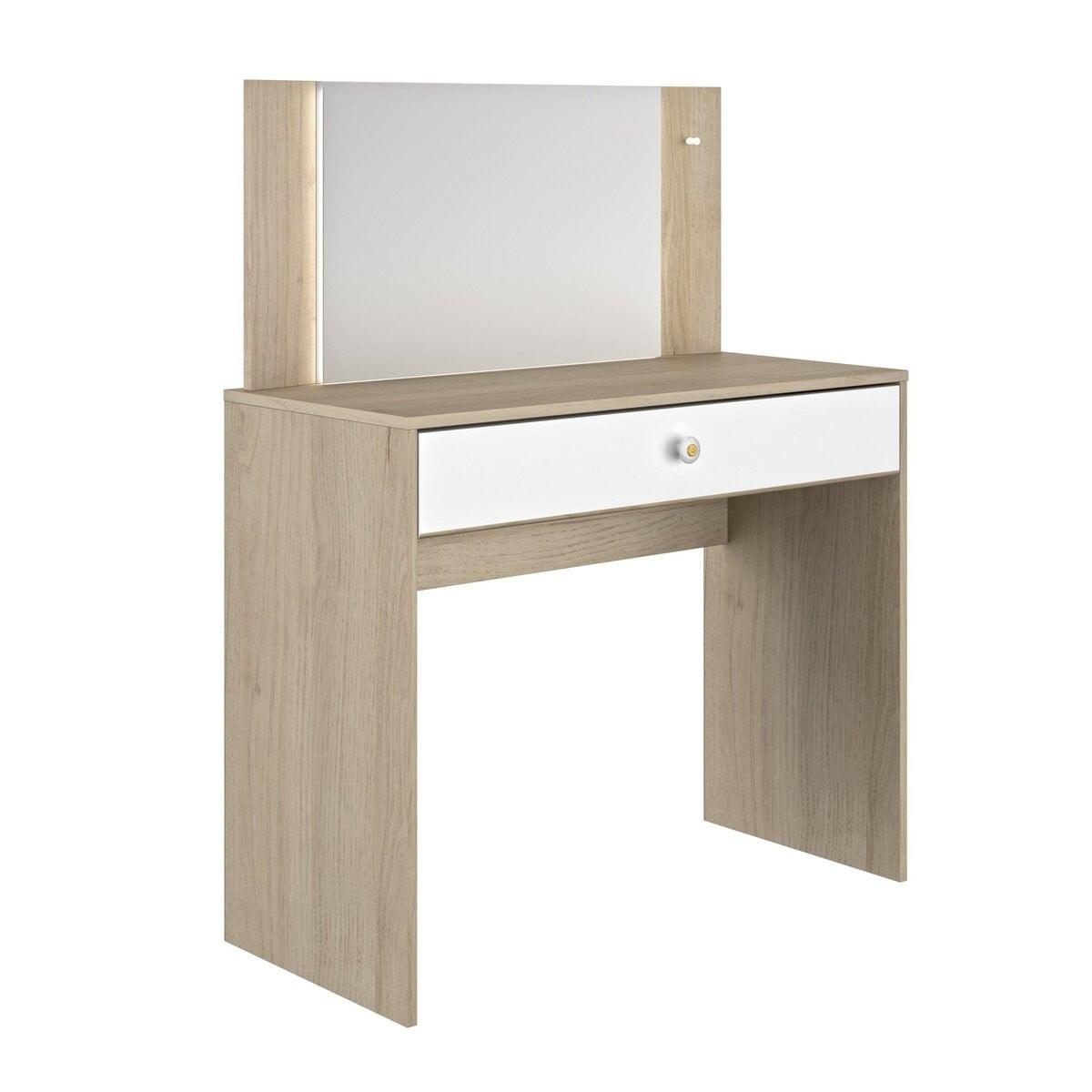 SCHMINKTISCH mit 1 Aufbewahrungsschublade B94 cm - MAKEUP - Eichefarben/Weiß, Holzwerkstoff (44/121/102cm) - Calicosy