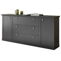 SIDEBOARD schwarz matt, Eiche Landhaus 205 cm, Kommode mit Soft-Close - Eichefarben/Messingfarben, Holzwerkstoff/Metall (205/92/42cm) - Furn.Design