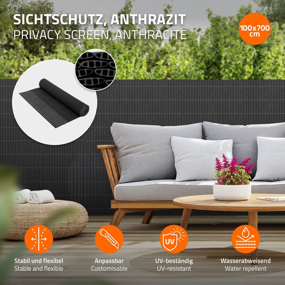 PVC SICHTSCHUTZMATTE 100 x 700 cm Anthrazit - Anthrazit, Kunststoff (700/100cm)