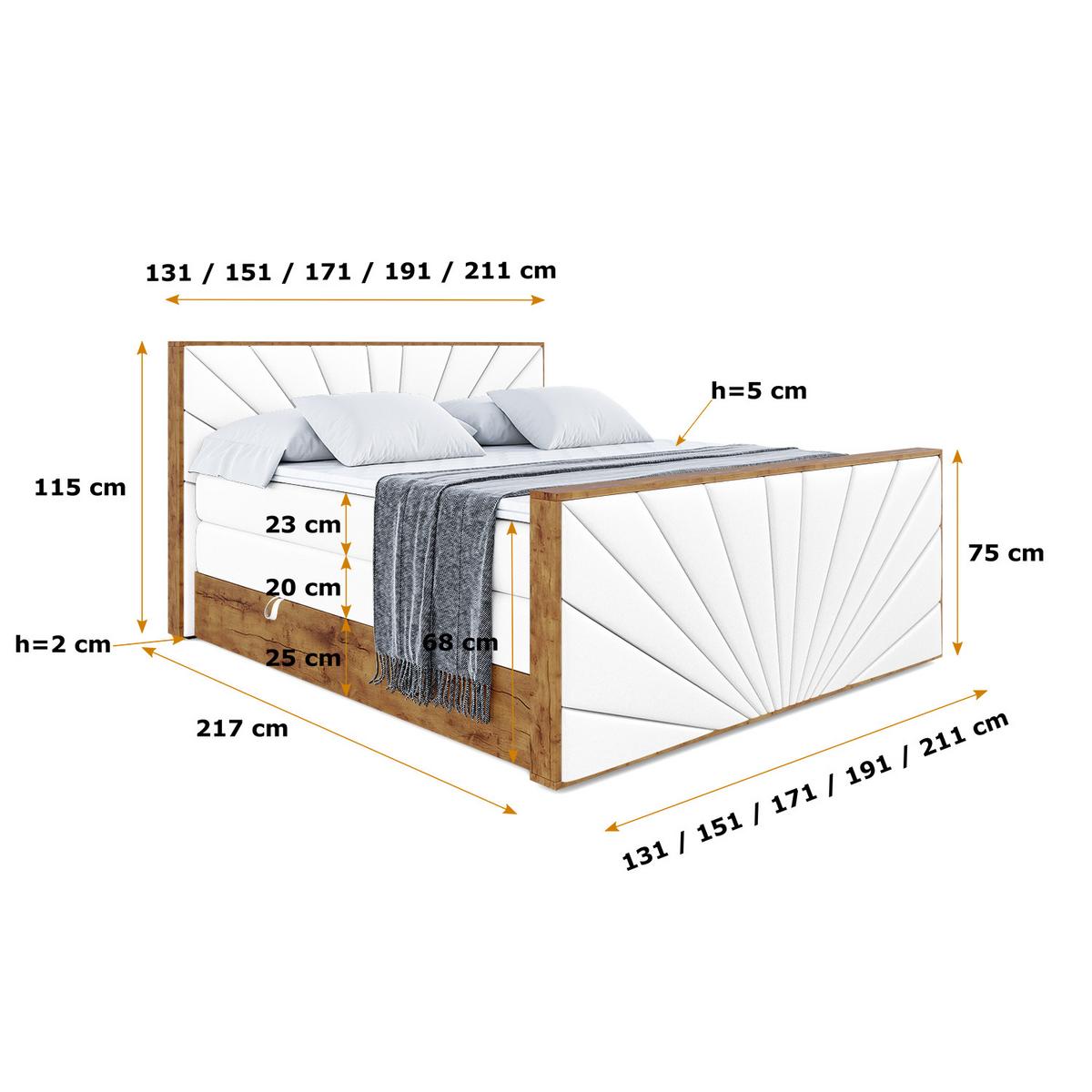 BOXSPRINGBETT mit Matratze H3|H4 und Lattenrost - LOLLI6-Z KING-200x200 - Weiß Kunstleder - Weiß, Holzwerkstoff (200/200cm) - ALTDECOR