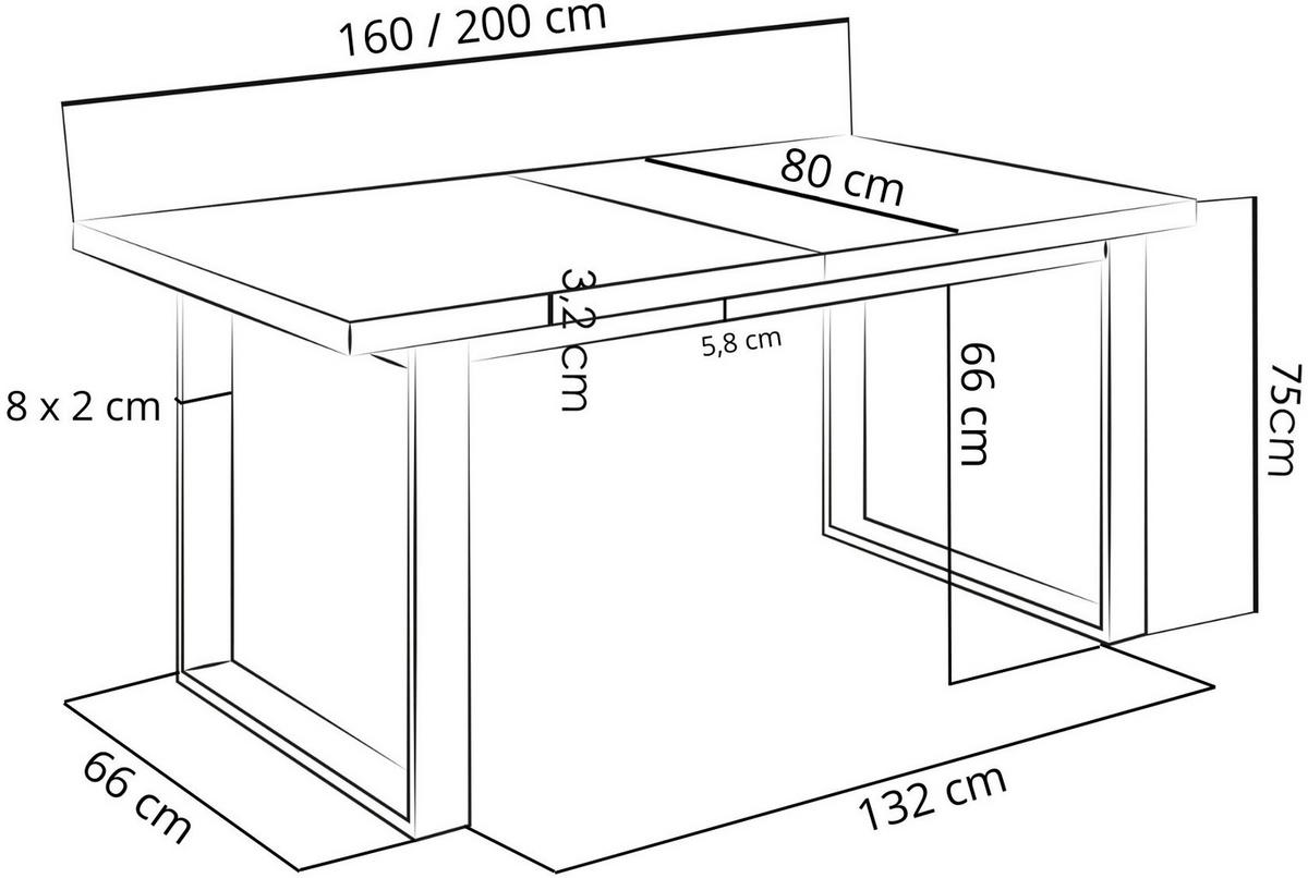 ESSTISCH Valentino rechteckig ausziehbar, Lefkas Eiche 160/200/80/75 cm - Alteiche/Schwarz, Holzwerkstoff/Metall (80/200/75cm) - WFL GROUP