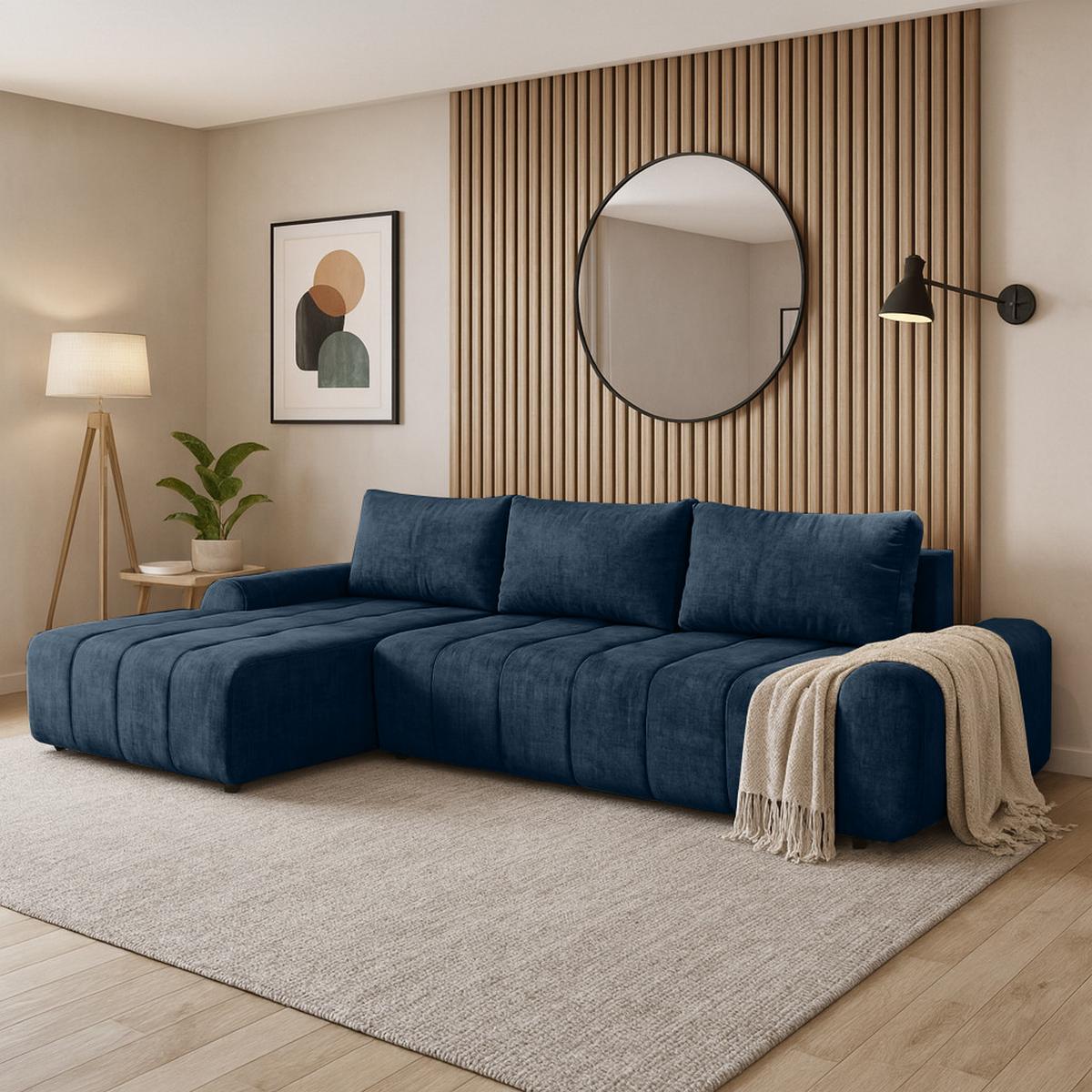 ECKSCHLAFSOFA Costa L Dunkelblau links - Schwarz/Dunkelblau, Kunststoff/Textil (290/169cm) - Beautysofa