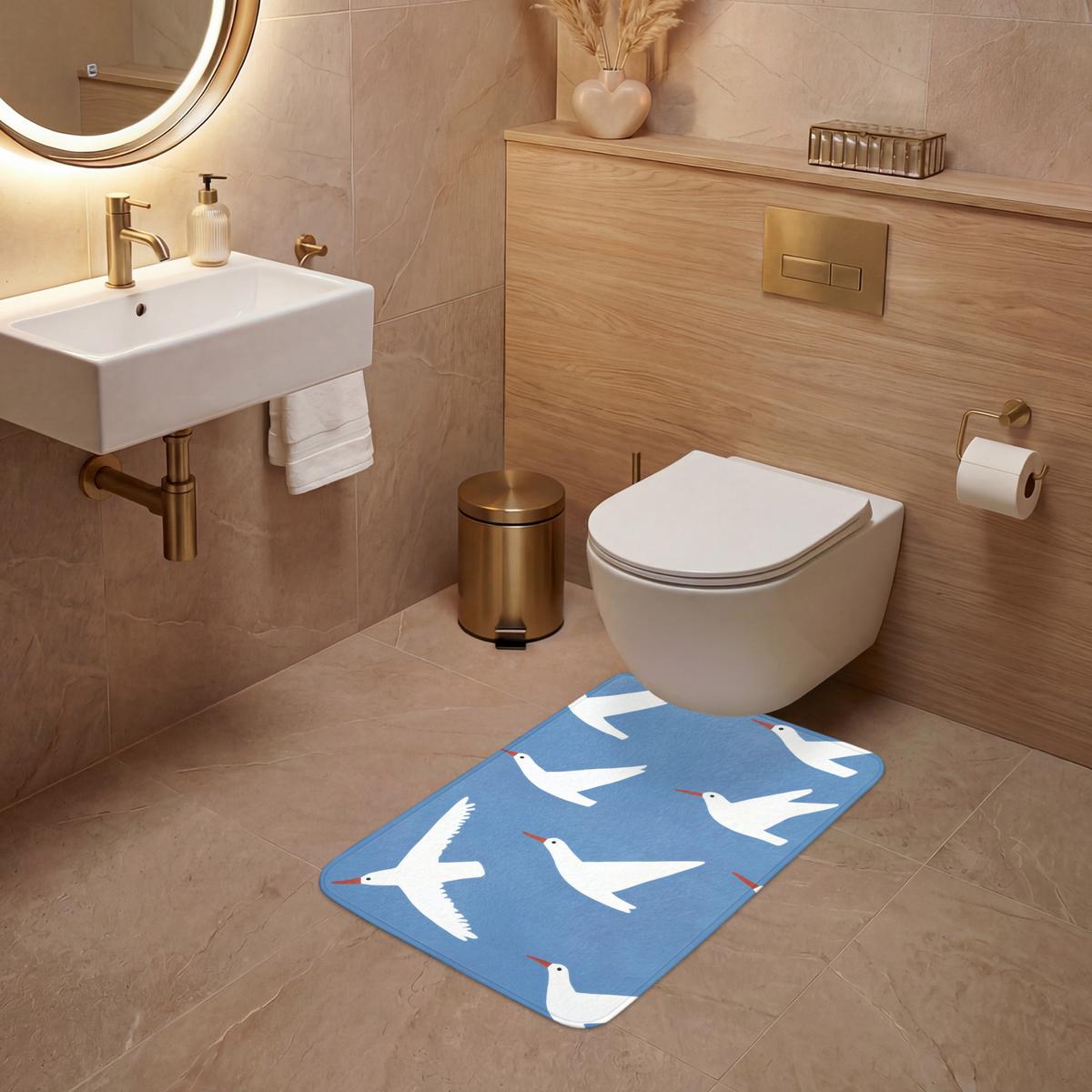 WC-VORLEGER Vögel - Weiß - Muster WC Teppich 50x80 cm - Blau, Textil (50/1cm) - OnlyWow