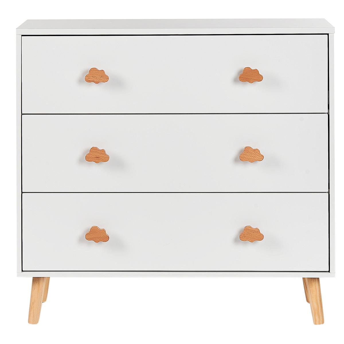 KOMMODE mit 3 Schubladen Weiß Cloudy - Weiß, Holzwerkstoff (80/76/30cm) - Beliani