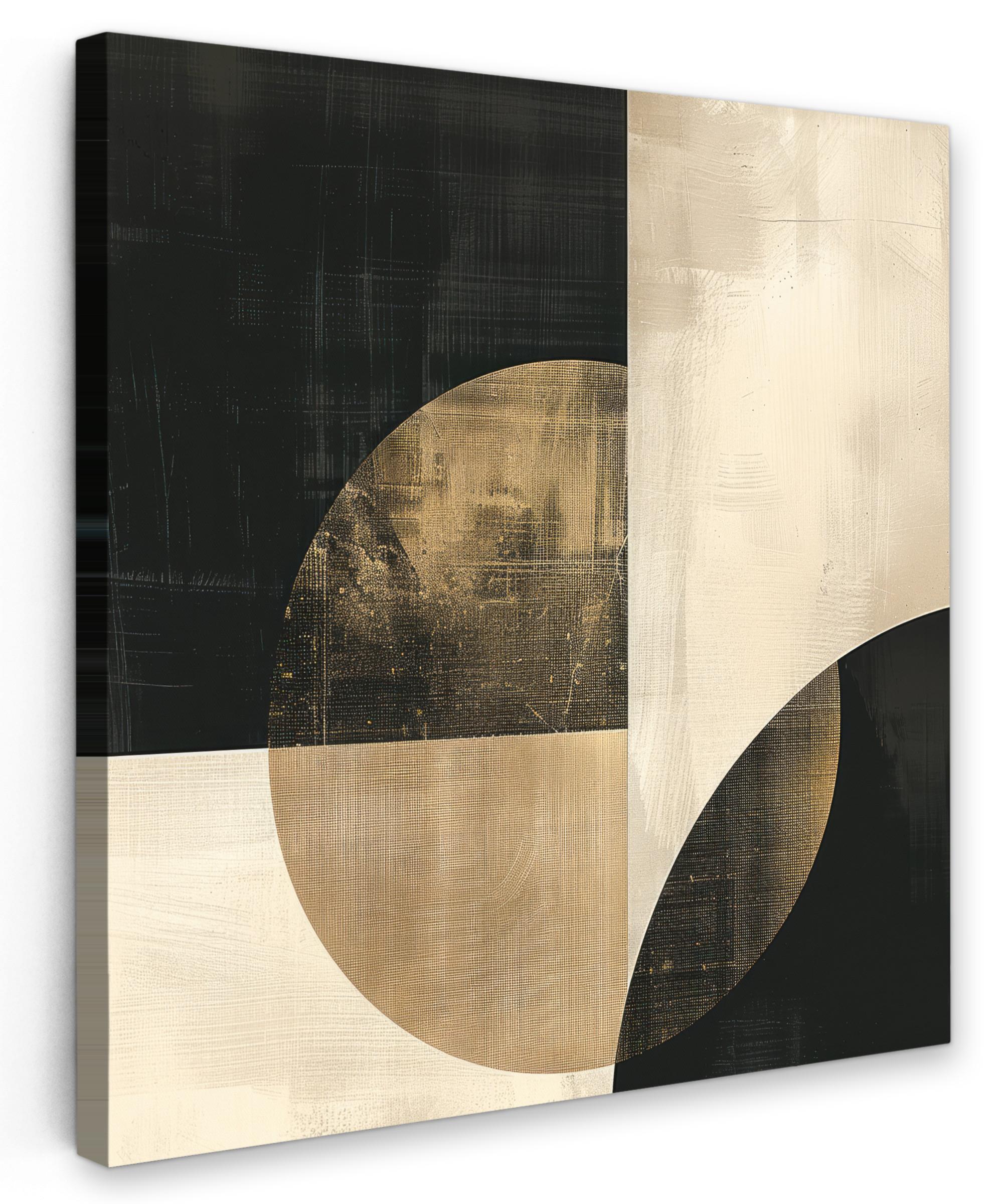 LEINWANDBILD Abstrakt - Geometrische Formen - Schwarz - Gold Deko Wohnzimmer 20x20 cm - Ecru, Textil (20/20cm) - MuchoWow