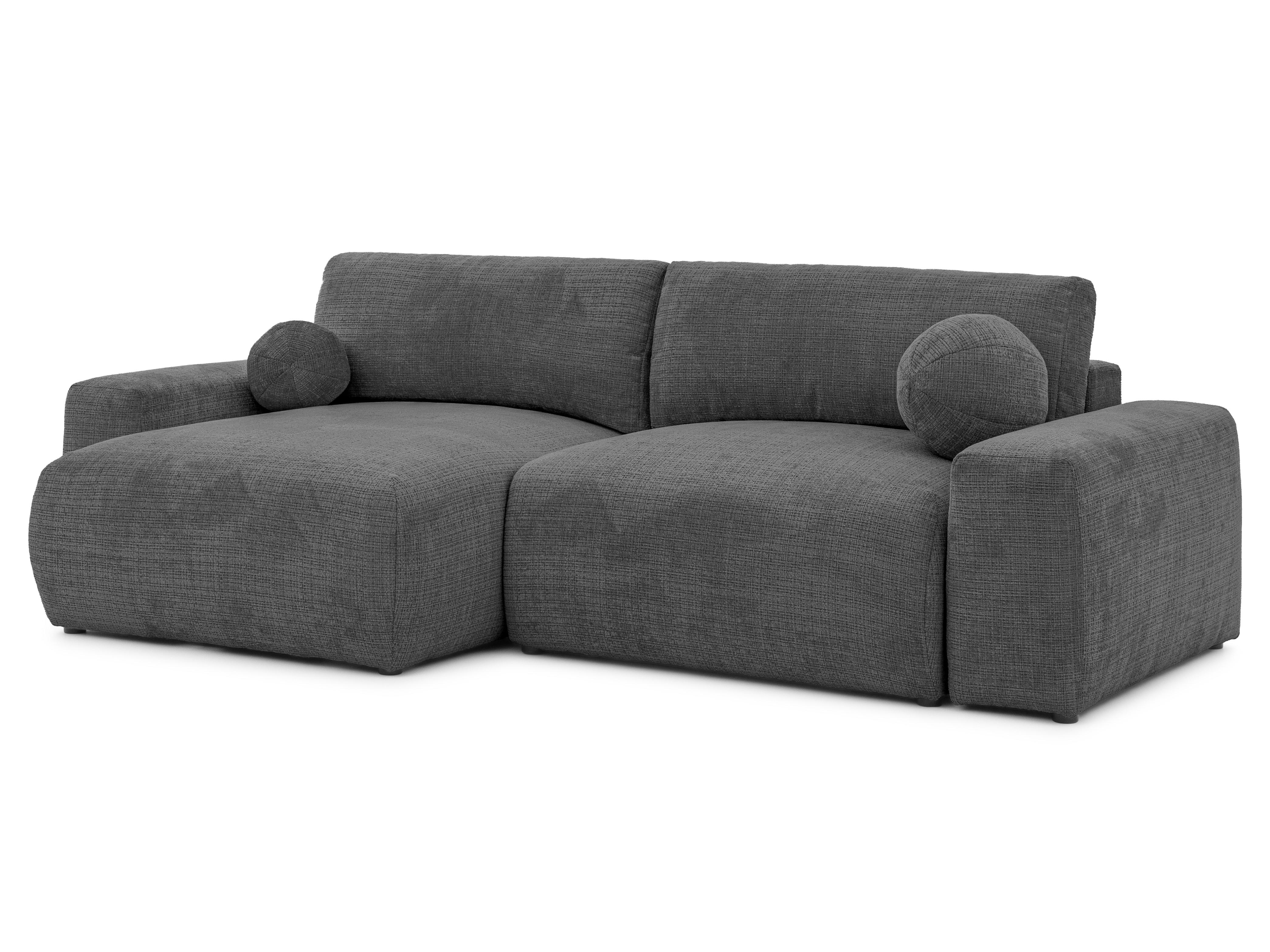 ECKSOFA Puffy mit Schlaffunktion und Bettkasten - besonders weich und puffig aus Grau Chenille-Stoff - Ottomane links - Schwarz/Grau, Holz/Kunststoff (138/266cm) - S-Style