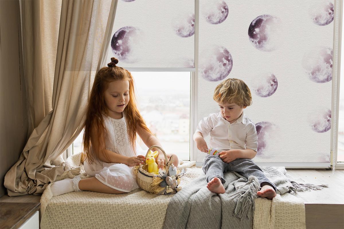 INNENROLLO - Fensterrollo - Rollo - 90x180 cm - Graue Planeten - Grau, Kunststoff (90/180/0.5cm) - TULUP