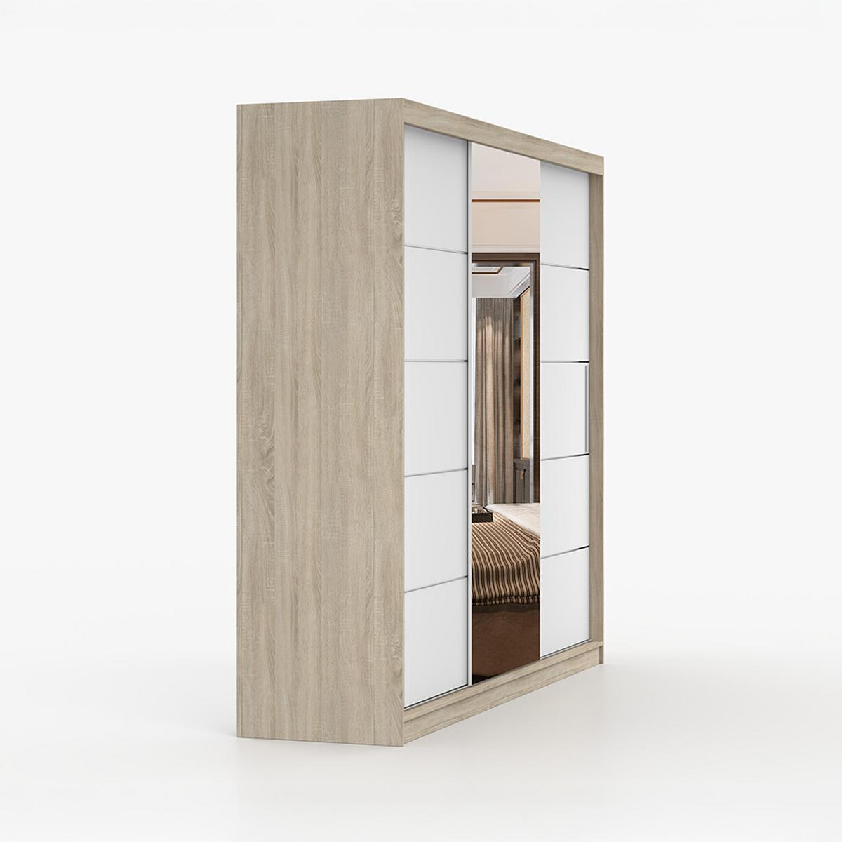 KLEIDERSCHRANK Astra 233 cm, 233/218/61, 3-türig, Sonoma-Eiche - Weiß, Holzwerkstoff (233/218/61cm) - imoebel24