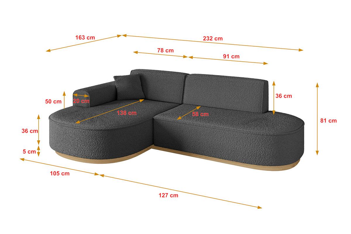 ECKSOFA Ottomane Links MARI-L1-v2 - 243x171x83 cm Grau Bouclé - Grau, Holzwerkstoff/Textil (243/171cm) - ALTDECOR