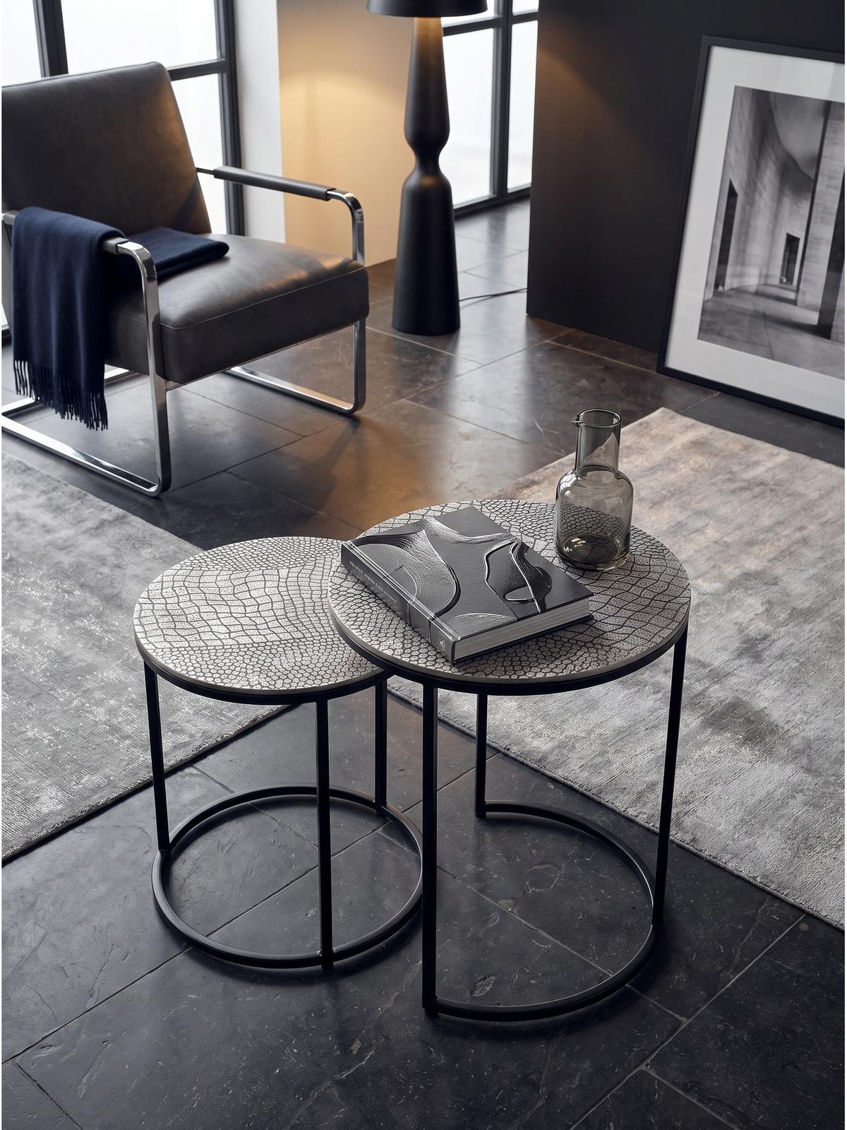 BEISTELLTISCHE 2er-Set VIENNE, Aluminium, handgefertigt, Silber, Ø 40 x 48 cm - Silberfarben/Schwarz, Metall (40/40/48cm) - KADIMA DESIGN