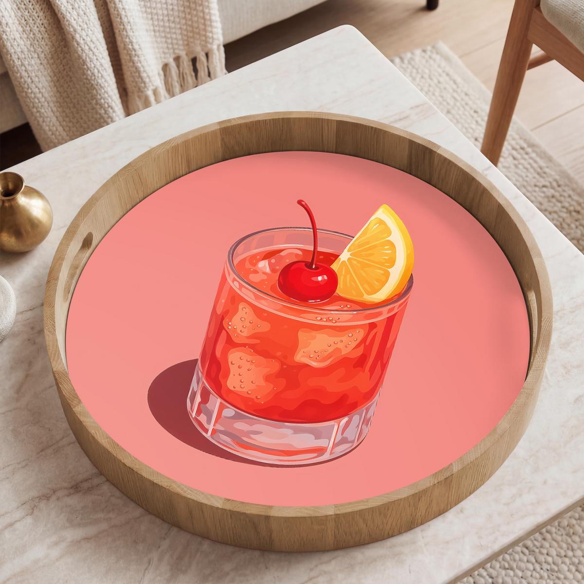 TABLETT Glas - Eiswürfel - Zitrone - Kirsche 50x50 cm - Rosa, Holz (50/5/5cm) - OnlyWow