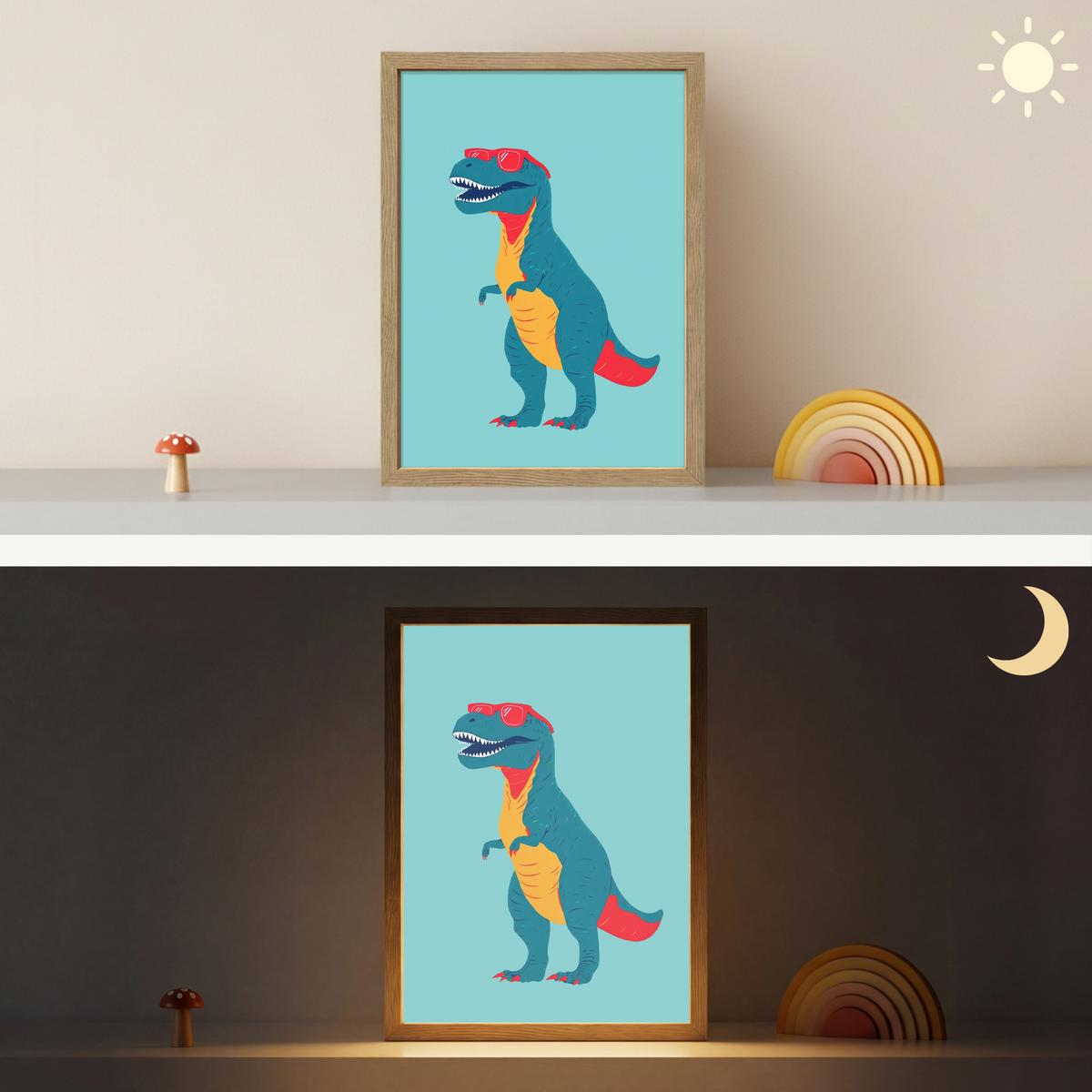 WANDLEUCHTE MIT AKKU Dinosaurier - Blau - Sonnenbrille 30x40 cm - Hellblau, Holzwerkstoff (30/40/8cm) - OnlyWow