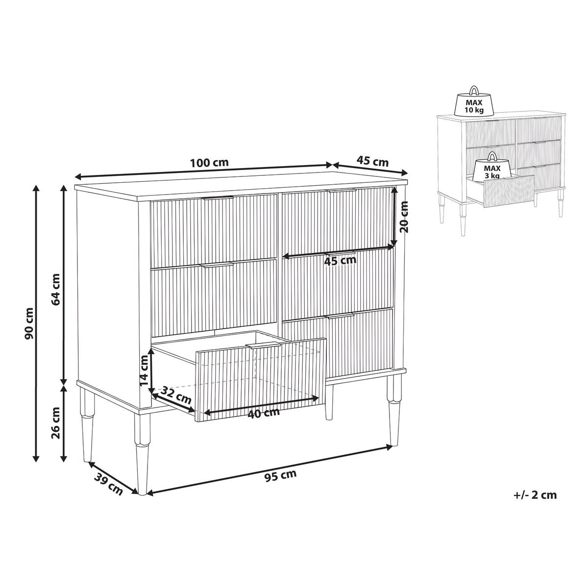KOMMODE mit 6 Schubladen Kiefernholz Hellbraun Tauriac - Hellbraun/Braun, Holz (100/90/45cm) - Beliani