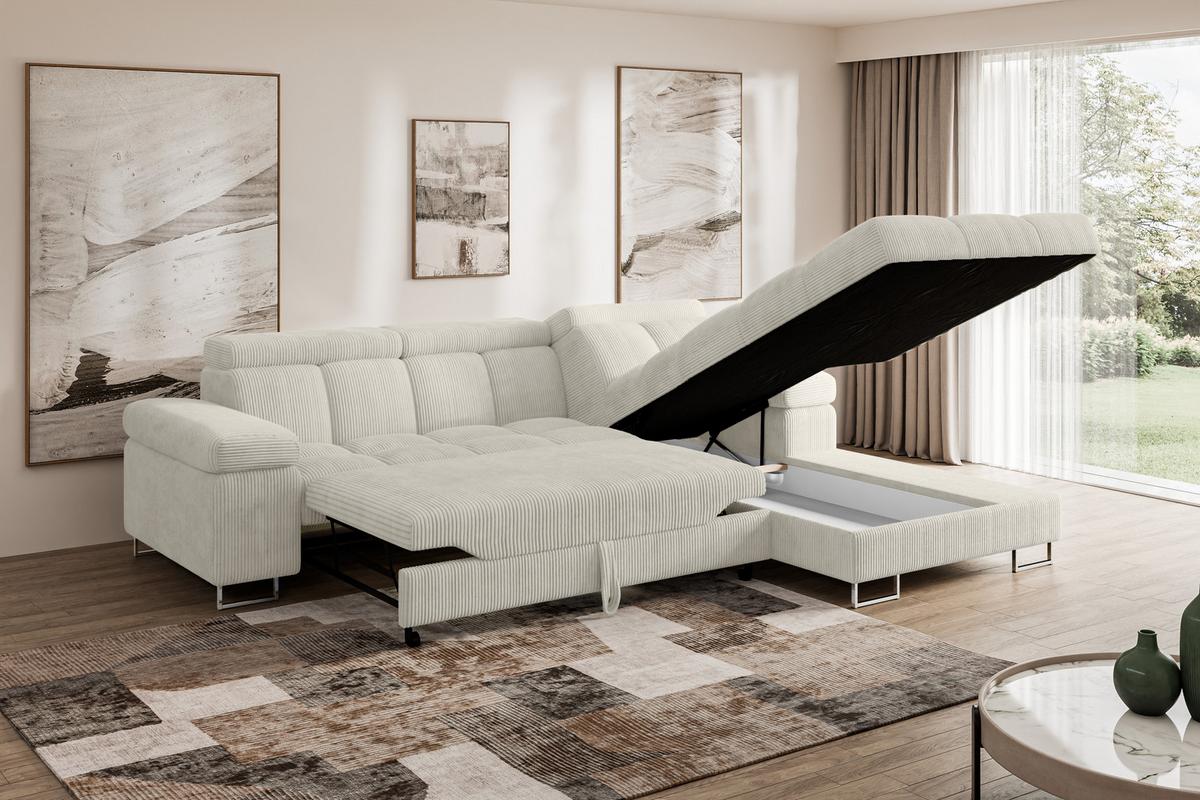 ECKSOFA mit Schlaffunktion Ottomane Rechts COMA L 271x203x79 Creme Cord - Mokka, Holzwerkstoff/Textil (203/271cm) - ALTDECOR