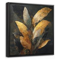 LEINWAND Bilder mit Rahmen - Golden Leaf Komposition - Botanical Luxury - 20x20 - Goldfarben, Textil (20/20cm) - MuchoWow