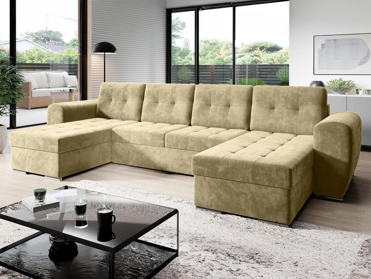WOHNLANDSCHAFT Bari U - Beige/Silberfarben, Holz/Textil (326/86/157cm) - MIRJAN24