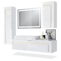 BADMÖBELSET Aloha Absetzungen in Creme Hochglanz - Creme, Holzwerkstoff (210/185/51cm) - Vladon
