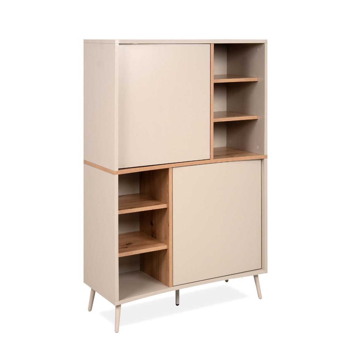 SIDEBOARD hoch mit 2 Türen, 6 Nischen, Dekor in Sand und Eiche, handwerklich gefertigt 37,5/90/140 cm - Beige, Holzwerkstoff (37.5/140/90cm) - Calicosy