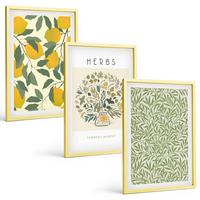 BILDER SET 3er Set - 40x60 cm Goldrahmen - Zitronen mit Kräutern und Blättern - Goldfarben, Kunststoff (40/60cm) - TULUP