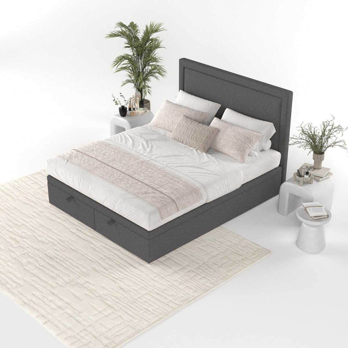 POLSTERBETT Salma mit Stauraum 140/200 cm Anthrazit im Megan Stoff - Anthrazit/Schwarz, Holz/Holzwerkstoff (140/200cm) - AltaBeds