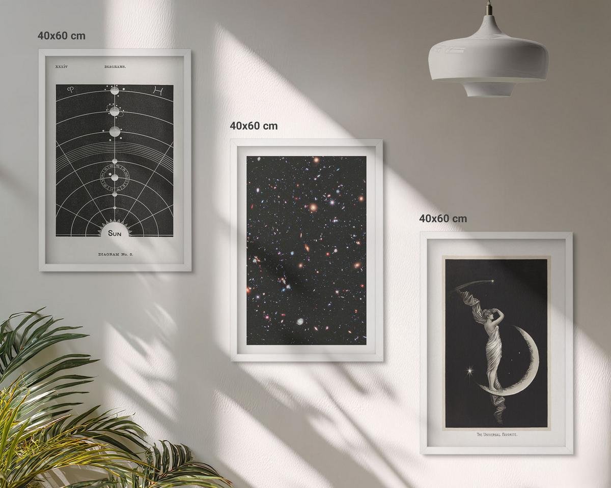 BILDER SET 3er Set - 40x60 cm Weißer Rahmen - Nachtdarstellung des Sonnensystems - Weiß, Kunststoff (40/60cm) - TULUP