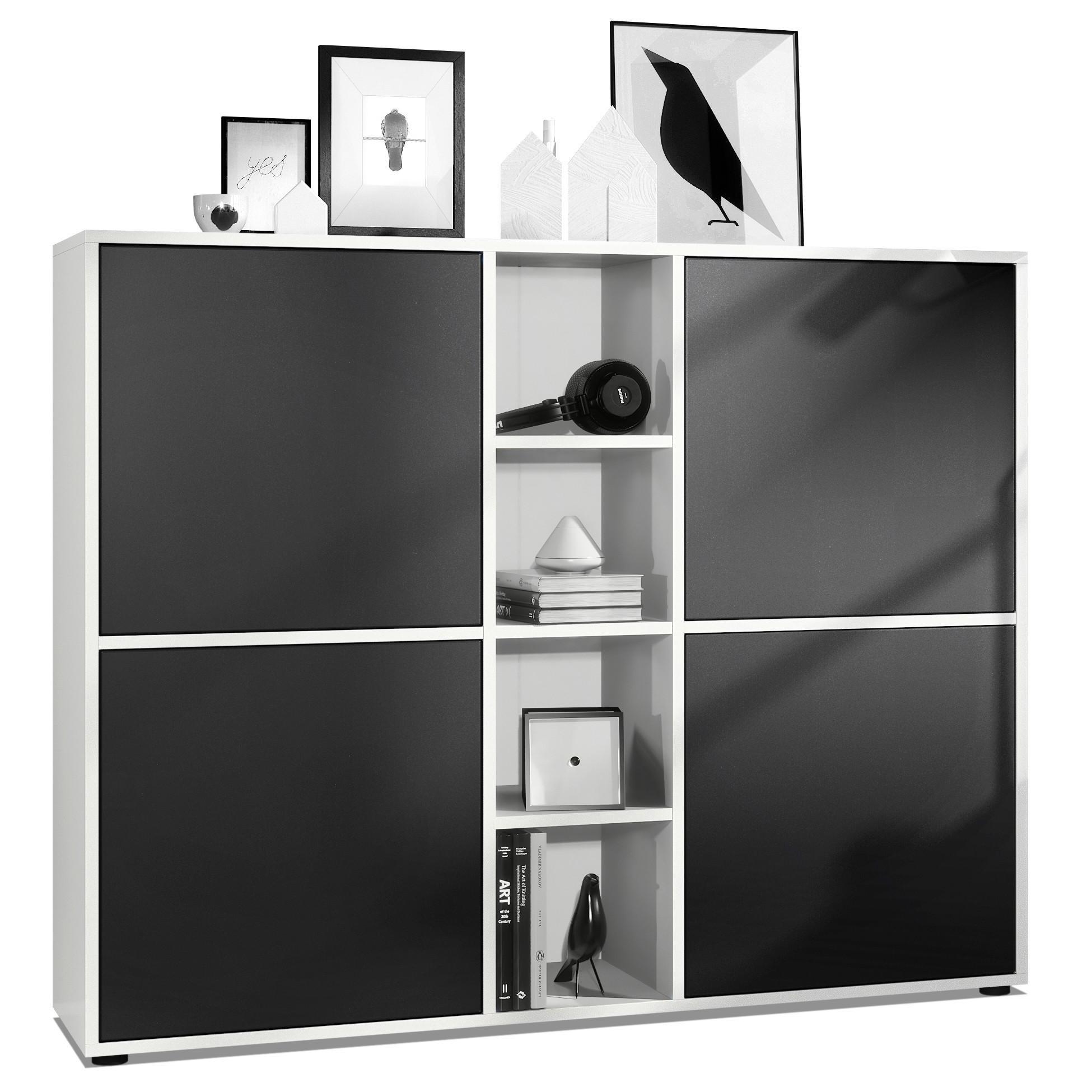 HIGHBOARD Cuba Türen in Schwarz matt - Schwarz, Holzwerkstoff (130.5/105.5/35.5cm) - Vladon
