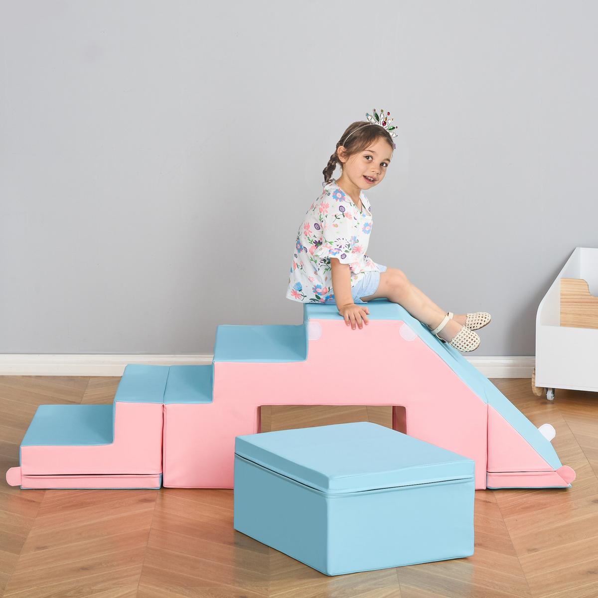 BAUSTEINSET 2er-Set Bauspielzeug für 12-36 Monate Kinder EPE Rosa+Blau - Multicolor, Kunststoff (49/47/147cm) - HOMCOM